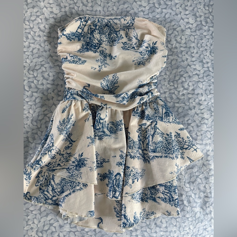 Cider Blue and Cream Asymmetrical Dress